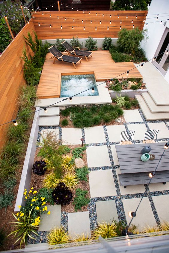 This backyard layout pulls all the stops. If I had an infinite budget...maybe. But I don't, so this is helpful to me more for separation of use and general eye candy.