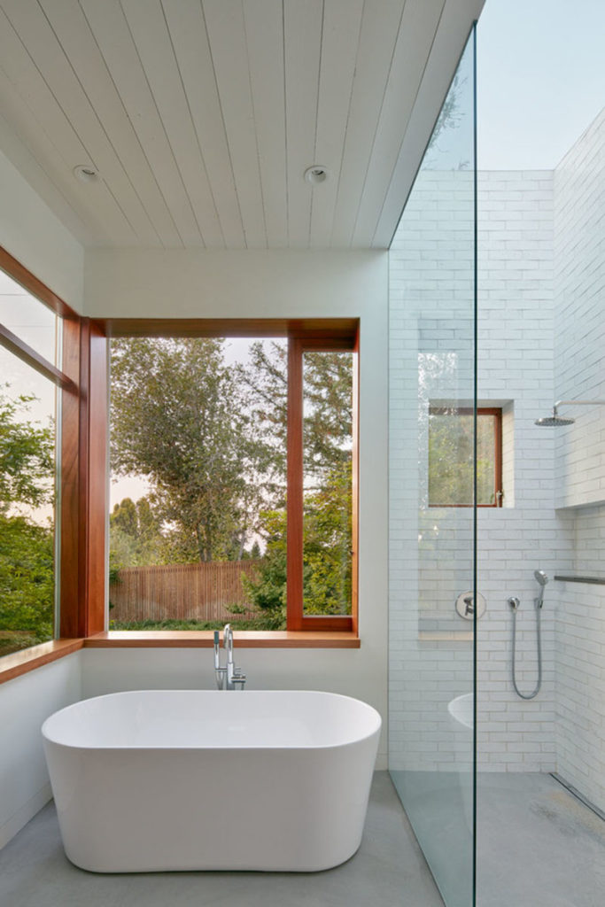 Last but not least, Malcom Davis Architecture uses material texture to separate spaces create the perception that the shower is literally outside. I can only imagine how amazing that bathroom skylight roof detail is, because everything else in this California bathroom is so clean and crisp.