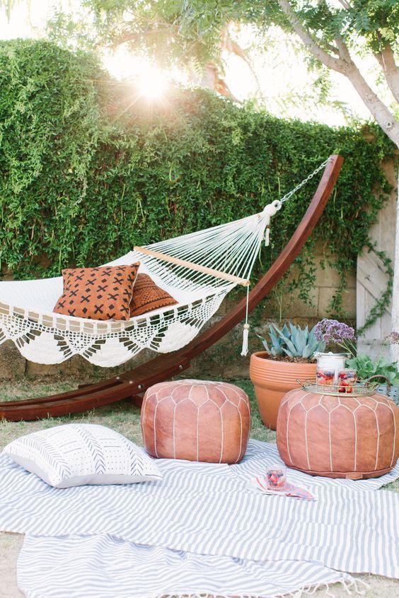 For those without two nearby trees or porch columns, you can easily add a beautifully crafted stand to meet your hammock inspiration needs. #backyard inspiration via www.L-2-Design.com